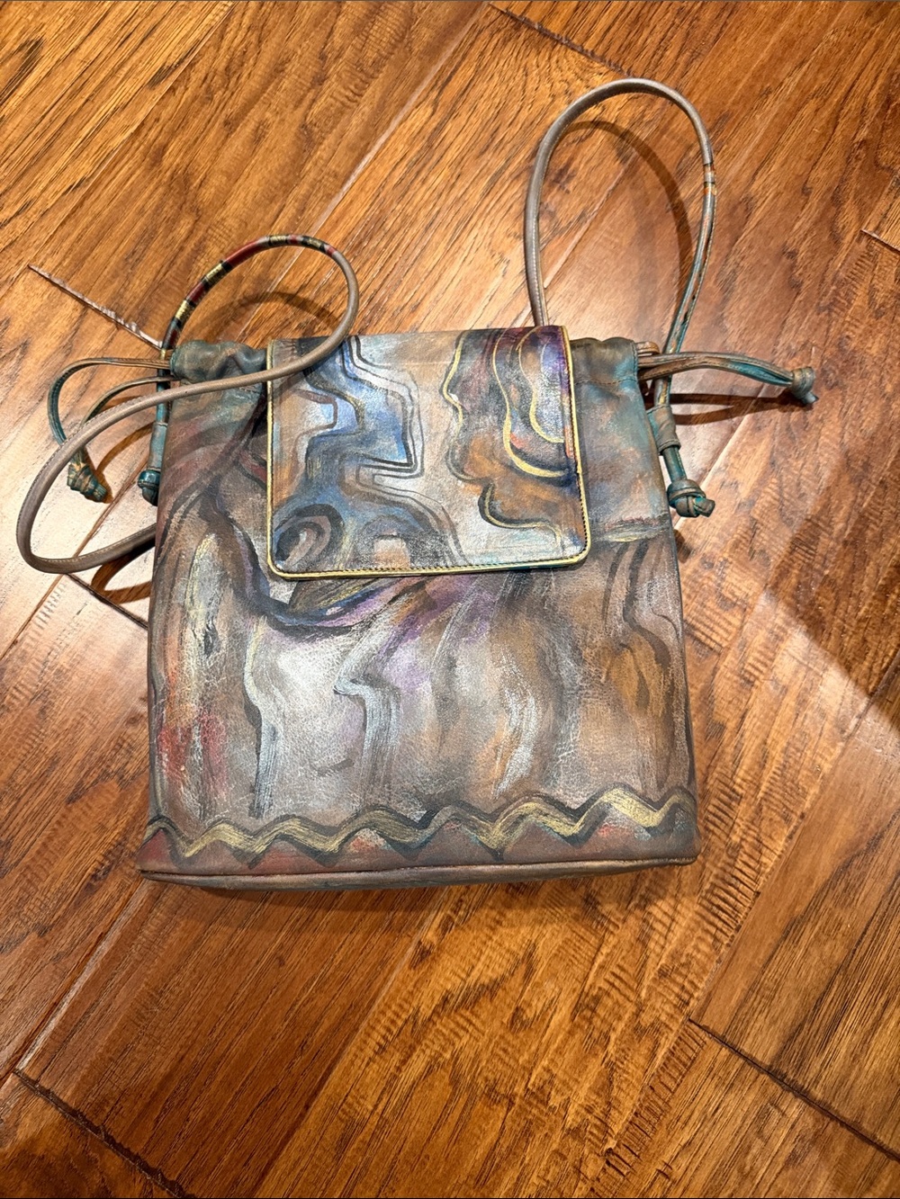 Jane Yoo Signed Artisan Multicolor Leather Crossbody Bag with Flap